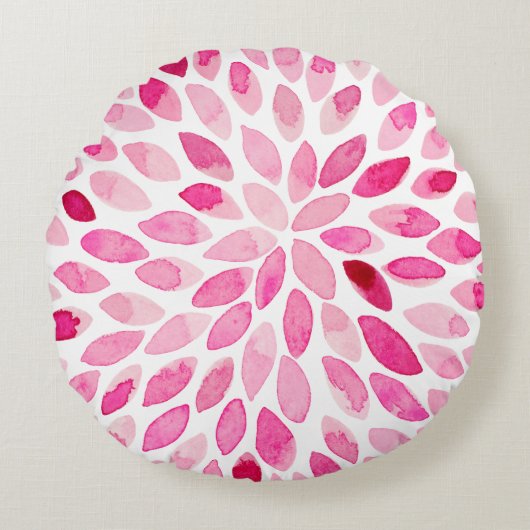 水彩ブラシストローク – ピンクパレット ラウンドクッション (正面)