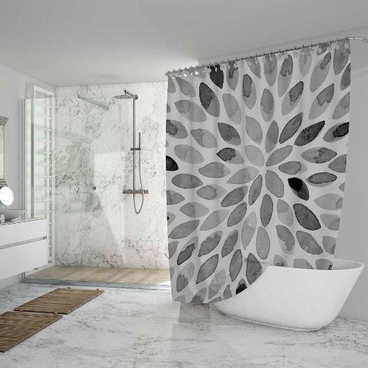 水彩ブラシストローク – 白黒 シャワーカーテン