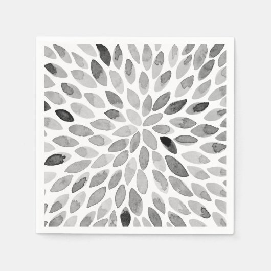 水彩ブラシストローク – 白黒 スタンダードカクテルナプキン (正面)