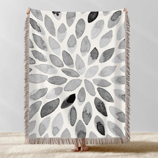 水彩ブラシストローク – 白黒 スローブランケット