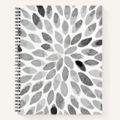 水彩ブラシストローク – 白黒 ノートブック (正面)