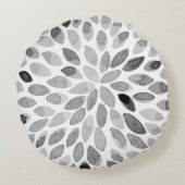 水彩ブラシストローク – 白黒 ラウンドクッション (裏面)