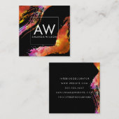 水彩ブラシ付きモダンモノグラム スクエア名刺 (正面/裏面)