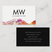 水彩ブラシ付きモダンモノグラム 名刺 (正面/裏面)