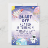 水彩ブラストオフ宇宙誕生日招待状 招待状 (正面)