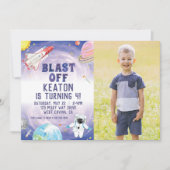 水彩ブラストオフ宇宙誕生日招待状 招待状 (正面)