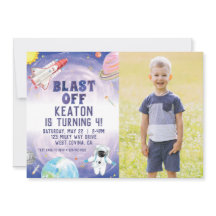 水彩ブラストオフ宇宙誕生日招待状