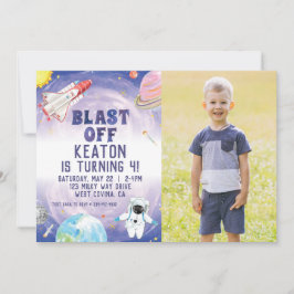 水彩ブラストオフ宇宙誕生日招待状 招待状