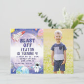 水彩ブラストオフ宇宙誕生日招待状 招待状 (スタンド正面)