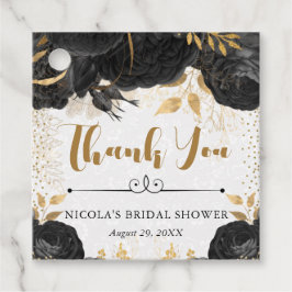 水彩ブラックとゴールドの花のウェディングシャワー フェイバータグ