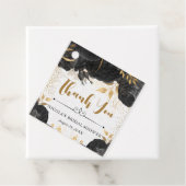 水彩ブラックとゴールドの花のウェディングシャワー フェイバータグ (インサイチュ)