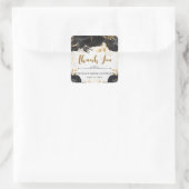 水彩ブラックとゴールドの花 ブライダルシャワー スクエアシール (バッグ)