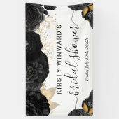 水彩ブラックとゴールドの花 ブライダルシャワー 横断幕 (縦)