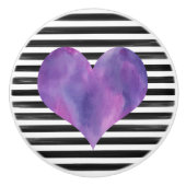 水彩ブラックとパープルのハートセラミックノブ セラミックノブ (正面)