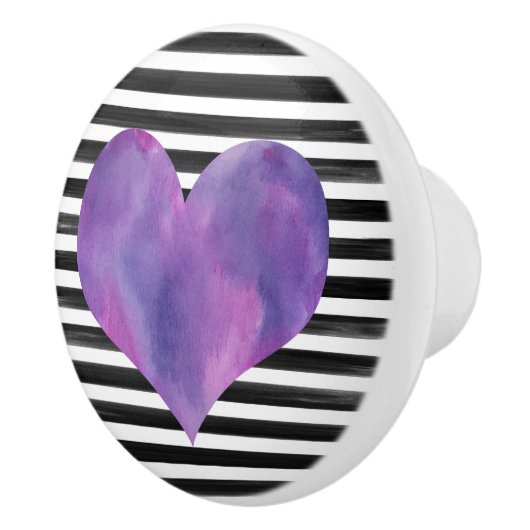 水彩ブラックとパープルのハートセラミックノブ セラミックノブ (右)