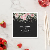 水彩ブラックとピンクのフローラ結婚 スタンダードカクテルナプキン (インサイチュ)