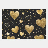 水彩ブラックと金ゴールドインクヴァレンティーンハート ラッピングペーパーシート (正面3)