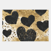 水彩ブラックと金ゴールドインクヴァレンティーンハート ラッピングペーパーシート (正面2)