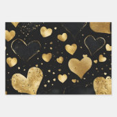水彩ブラックと金ゴールドインクヴァレンティーンハート ラッピングペーパーシート (正面)