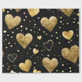 水彩ブラックと金ゴールドインクヴァレンティーンハート ラッピングペーパー (フラット)