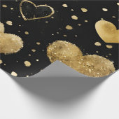 水彩ブラックと金ゴールドインクヴァレンティーンハート ラッピングペーパー (角)