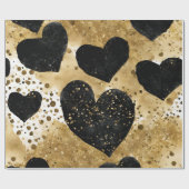 水彩ブラックと金ゴールドインクヴァレンティーンハート ラッピングペーパー (フラット)