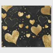 水彩ブラックと金ゴールドインクヴァレンティーンハート ラッピングペーパー (フラット)