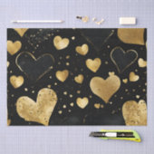 水彩ブラックと金ゴールドインクヴァレンティーンハート 薄葉紙 (クラフト)