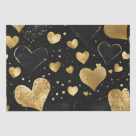 水彩ブラックと金ゴールドインクヴァレンティーンハート 薄葉紙