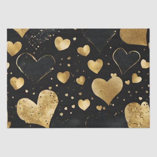 水彩ブラックと金ゴールドインクヴァレンティーンハート 薄葉紙 (正面)