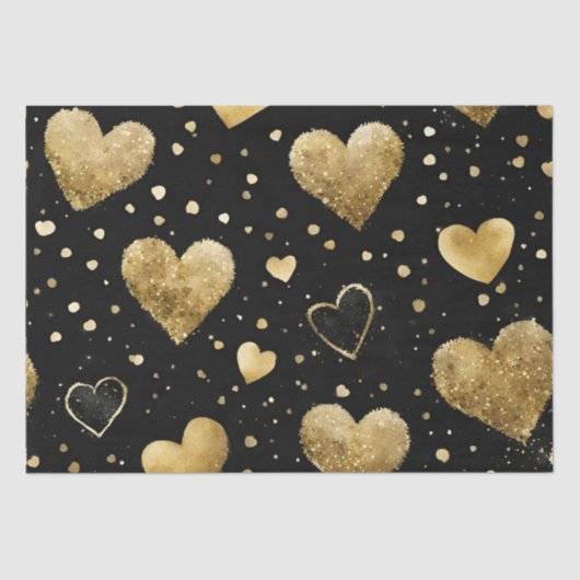 水彩ブラックと金ゴールドインクヴァレンティーンハート 薄葉紙 (正面)