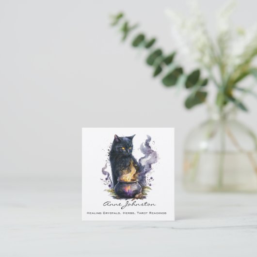 水彩ブラックウィッチズキャットスクエアビジネスカード スクエア名刺 (スタンド正面)