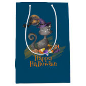 水彩ブラックキャットトリックまたはトリート ミディアムペーパーバッグ (正面)