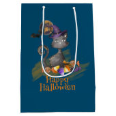 水彩ブラックキャットトリックまたはトリート ミディアムペーパーバッグ (裏面)