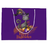 水彩ブラックキャットトリックまたはトリート ラージペーパーバッグ (裏面)