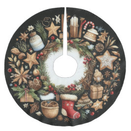 水彩ブラッククリスマスモテ素朴ィフスホリデー ブラッシュドポリエステルツリースカート