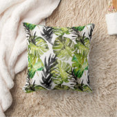 水彩ブラックグリーン熱帯葉パターン クッション (ブランケット)
