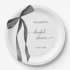 水彩ブラックコケット ボウ ブライダルシャワー ペーパープレート