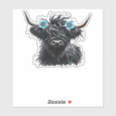 水彩ブラックハイランドクラシック牛Tシャツ シール (シート)