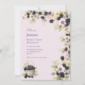 水彩ブラックベリーファースト・バースデーパーティー 招待状 (正面)