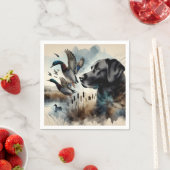 水彩ブラックラブラドールとアヒル スタンダードカクテルナプキン (インサイチュ)