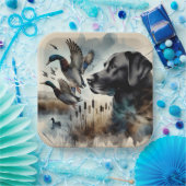 水彩ブラックラブラドールとアヒル ペーパープレート (パーティー)