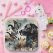 水彩ブラックラブラドールとアヒル ペーパープレート (パーティー)