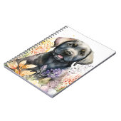 水彩ブラックラブラドールレトリバーと花 ノートブック (左側)