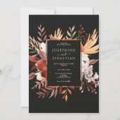 水彩ブラック秋フローラ結婚写真 招待状 (正面)