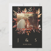 水彩ブラック秋フローラ結婚写真 招待状 (裏面)