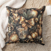 水彩ブラック金ゴールドクリスマスモチーフ クッション (ブランケット)