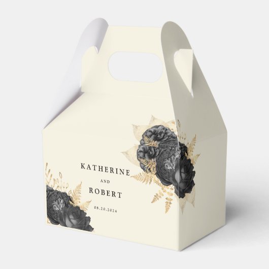 水彩ブラック金ゴールドバラモノグラム結婚ズ フェイバーボックス (正面サイド)