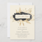 水彩ブラック金ゴールドバラ日付の保存 (正面)