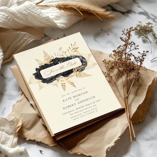 水彩ブラック金ゴールドバラ日付の保存